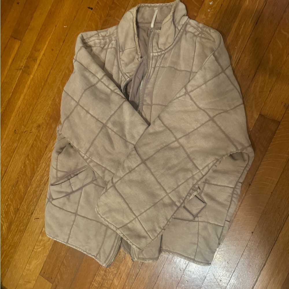 Free People Beige Quilted Puffer Jacket